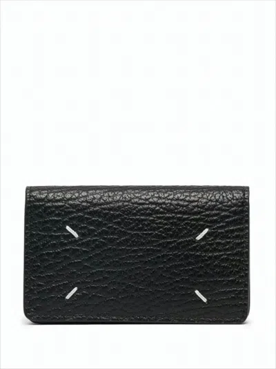 MAISON MARGIELA TEXTURED BLACK LEATHER CARD WALLET WITH MINIMALIST DESIGN