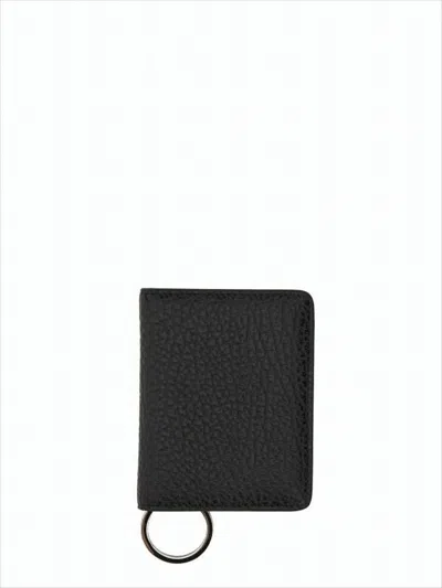 Maison Margiela Textured Calf Leather Card Wallet With Keyring In Black