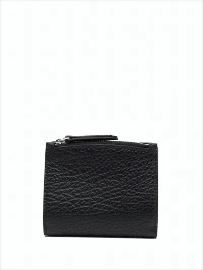 Maison Margiela Textured Calf Leather Compact Wallet With Distinctive Stitches In Black