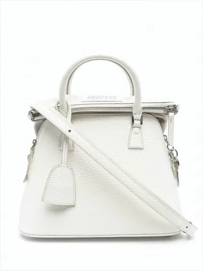 Maison Margiela Textured Calf Leather Structured Mini Handbag In White