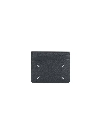 Maison Margiela Textured Calfskin Cardholder With Four Stitches Detailing In Black