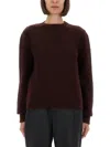 Maison Margiela Dropped Shoulder Burgundy Wool Sweater With Ribbed Details In Brown