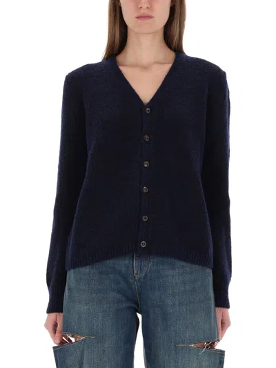 Maison Margiela Textured Knit V-neck Cardigan In Blue