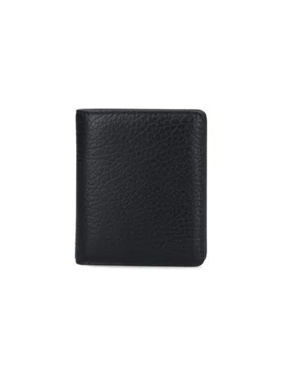 Maison Margiela Textured Leather Bi-fold Wallet With White Stitching Details In Black