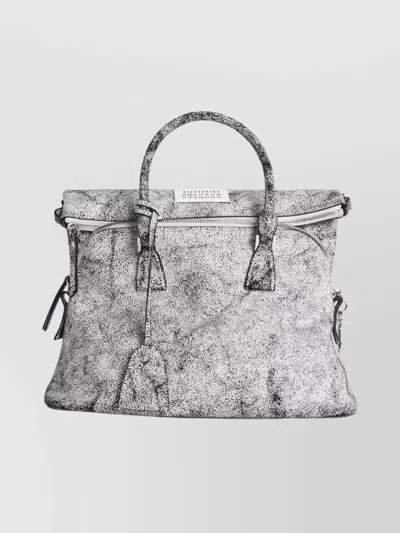 Maison Margiela Textured Leather Shoulder Bag With Top Handles In White