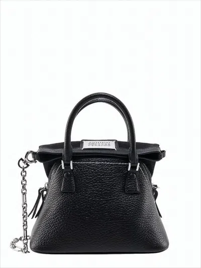Maison Margiela Textured Leather Tote Bag With Chain Strap And Dual Handles In White