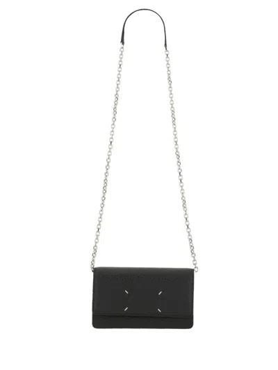 Maison Margiela Textured Leather Wallet With Detachable Chain In Black