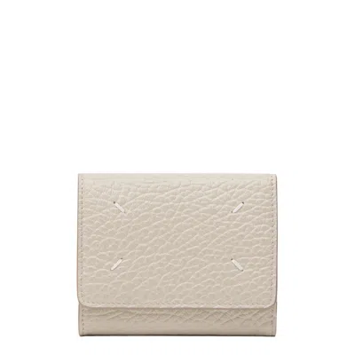 Maison Margiela Textured Leather Wallet With Iconic Stitching In Neutral