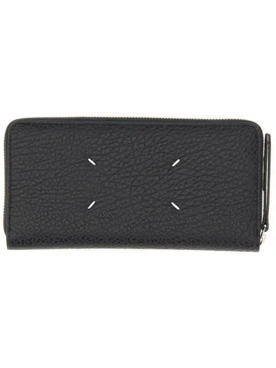 Maison Margiela Textured Leather Zip-around Wallet In Black