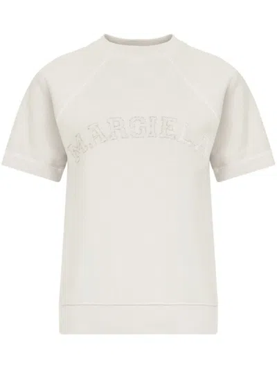 Maison Margiela Textured Logo Short-sleeve Sweatshirt In Creamy White