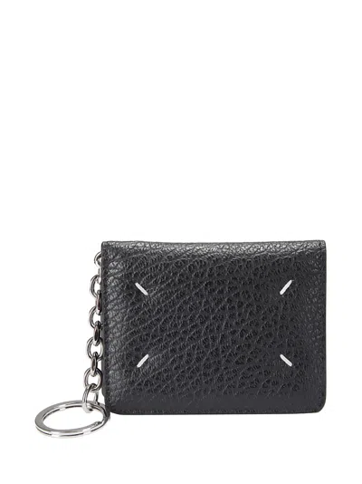 Maison Margiela Textured Pebbled Leather Card Holder In Black