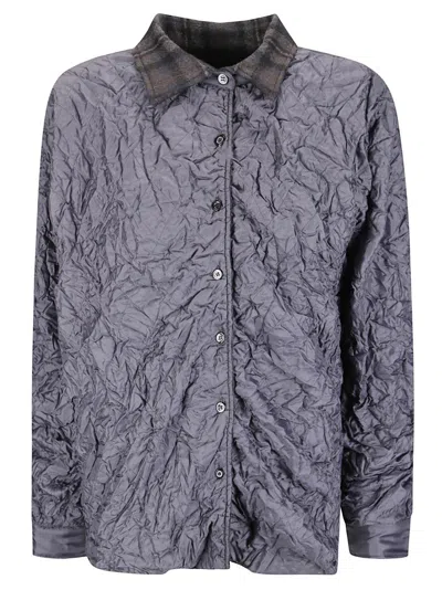 Maison Margiela Textured Poly Quilted Shirt With Classic Collar And Button-down Front In Gray