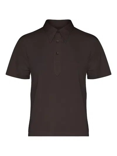 Maison Margiela Three-button Polo Top In Brown
