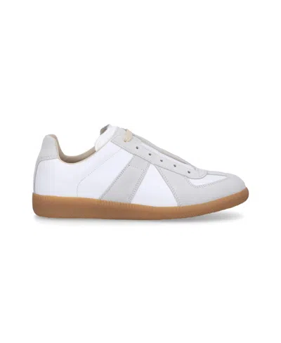 Maison Margiela Low-top Leather Sneakers With Contrasting Details In White
