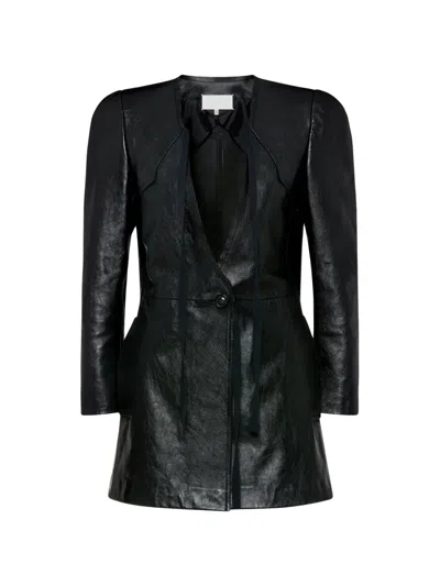Maison Margiela Tie-fastening Leather Jacket In Black