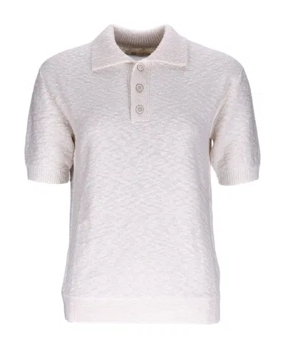 Maison Margiela Tonal Fine-knit Polo Shirt In White