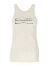 Maison Margiela Beige Top With Wide Neckline And Logo Printed On The Front In Viscose And Cotton Blend Woman In Beige