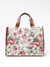 Maison Margiela Floral Print Canvas Shopping Bag With Dual Handles In Multicolor