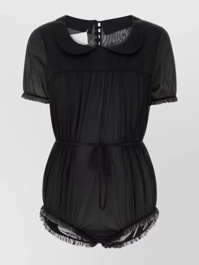 MAISON MARGIELA TRANSLUCENT NYLON BODYSUIT WITH SHEER RUFFLES