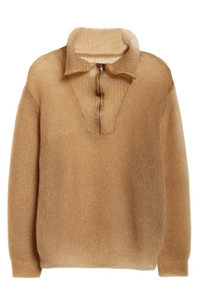 Maison Margiela Translucent Quarter Zip Sweater In Light Brown