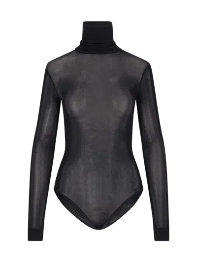 MAISON MARGIELA TRANSPARENT HIGH-NECK BODYSUIT IN BLACK VISCOSE JERSEY