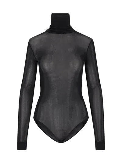 Maison Margiela Transparent High-neck Bodysuit In Black Viscose Jersey