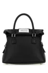 Maison Margiela Trapezoidal Black Goat Leather Tote Bag With Silver Hardware In Black