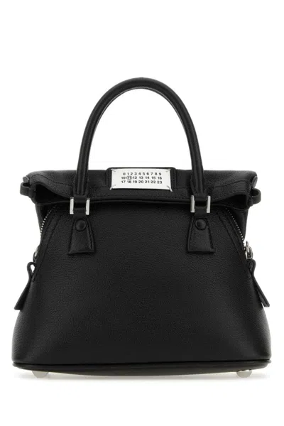 Maison Margiela Trapezoidal Handbag With Textured Finish And Chain Detail In Black