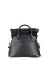 Maison Margiela Trapezoidal Textured Leather Tote Bag With Distinctive White Label In Black