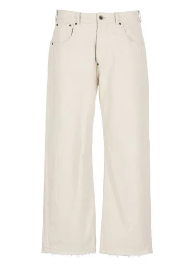 Maison Margiela Relaxed Fit Ivory Cotton Pants In Beige