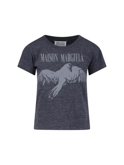 Maison Margiela Graphic Bird Print T-shirt With Embroidered Detail In Gray