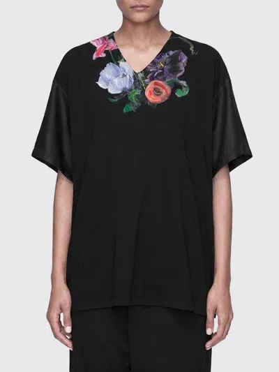 Maison Margiela Floral-print V-neck T-shirt In Black