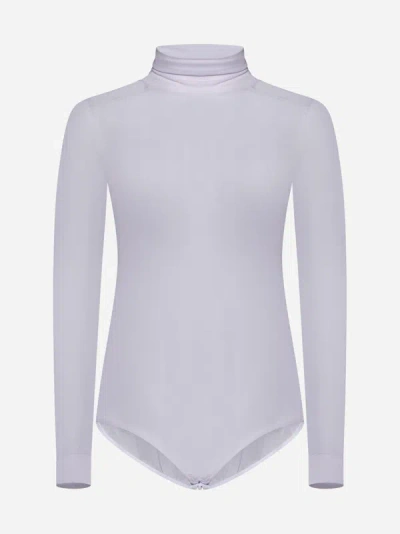Maison Margiela High Neck Sheer Bodysuit In Lilac