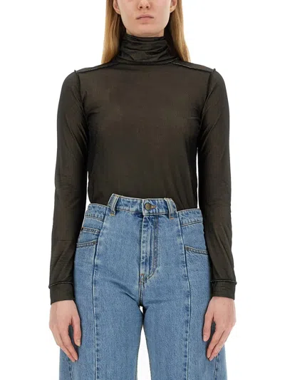 Maison Margiela Sheer Viscose Jersey T-neck Bodysuit In Black