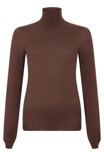 Maison Margiela Wool Silk Turtleneck Long Sleeve Sweater In Brown