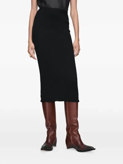 Maison Margiela Twist Finishing Ribbed-knit Midi Skirt In Black