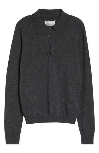 Maison Margiela Draped Collar Wool Polo Sweater Woman Grey In Gray