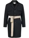 Maison Margiela Two-tone Belted Coat In Black