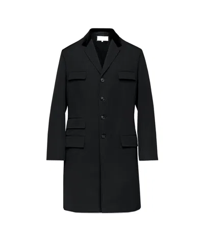 Maison Margiela Two-tone Belted Coat In Black
