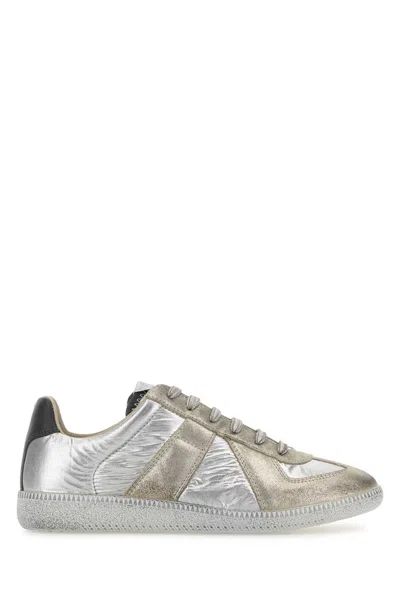 Maison Margiela Two-tone Fabric And Leather Replica Iridescent Sneakers In Multi