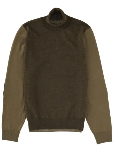 Maison Margiela Two-tone Straight Fit Wool Panel Jersey Knitwear In Black