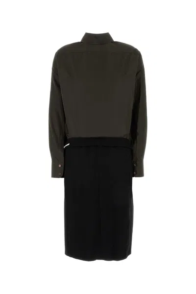 Maison Margiela Two-tone Poplin And Wool Shirt Dress In Black