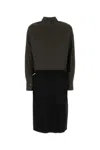 Maison Margiela Two-tone Poplin And Wool Shirt Dress In Black