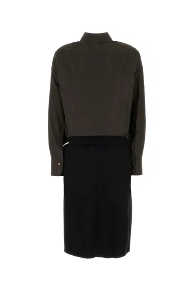 Maison Margiela Two-tone Poplin And Wool Shirt Dress In White