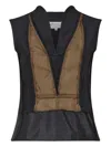 Maison Margiela Womens Black Fern Green Contrast V-neck Cotton-blend Top In Black