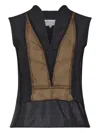 Maison Margiela Womens Black Fern Green Contrast V-neck Cotton-blend Top In Black