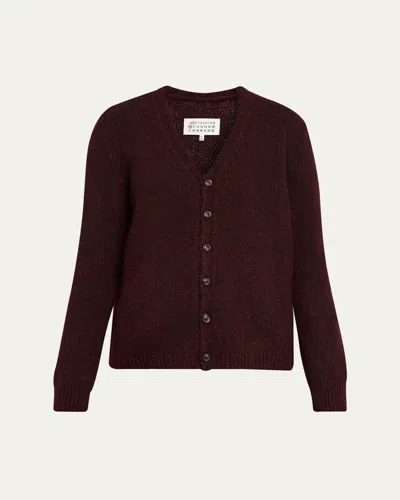 Maison Margiela Two-toned Knit V-neck Cardigan In Brown