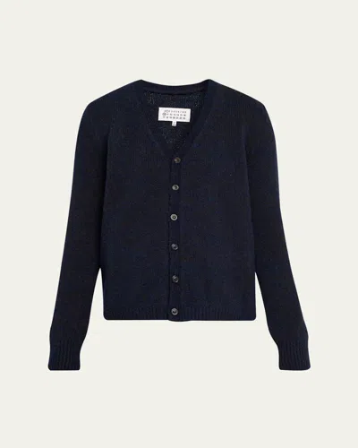 Maison Margiela Two-toned Knit V-neck Cardigan In Blue