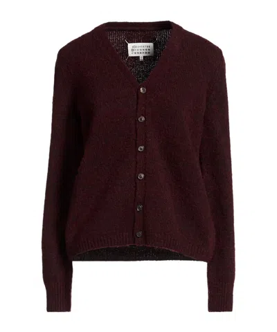 Maison Margiela Two-tone Knit Cardigan In Burgundy