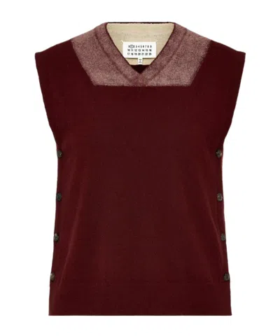 Maison Margiela Two-tone Virgin Wool Vest In Burgundy
